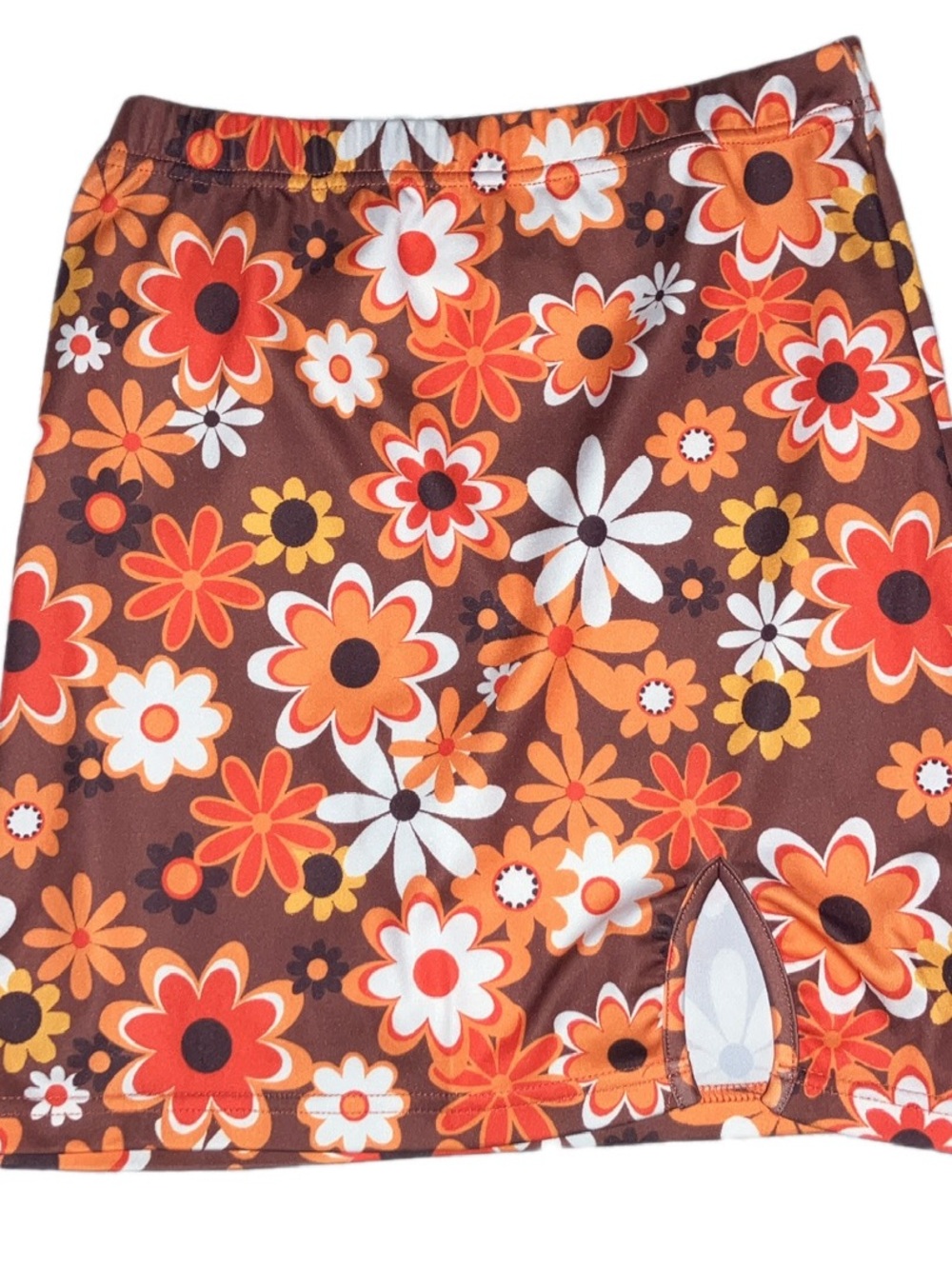 ROMWE Brown Floral Stretch Skirt with Orange & White Flowers